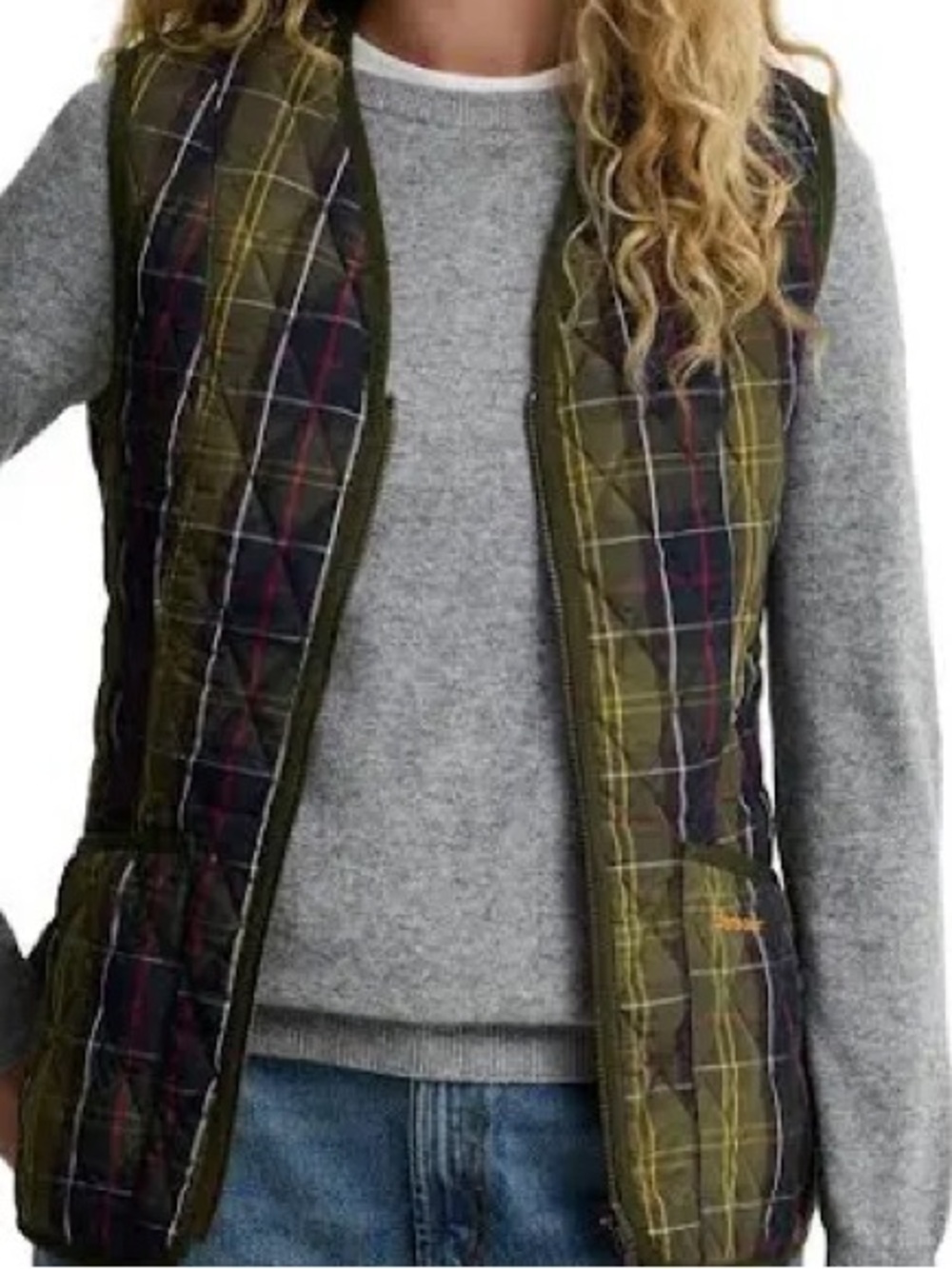 Barbour Tartan Betty Liner Quilted Plaid Vest with Contrast Piping- 8 NWOT